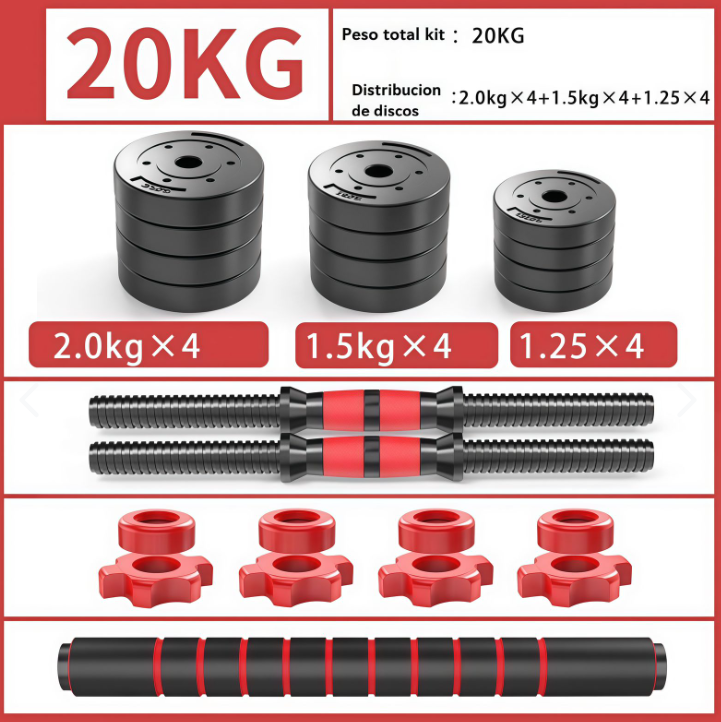 Set Mancuernas Y Barra Armable 20kg Pesa