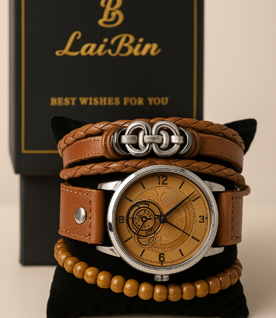 Combo Reloj Elegante Hombre+ Pulseras